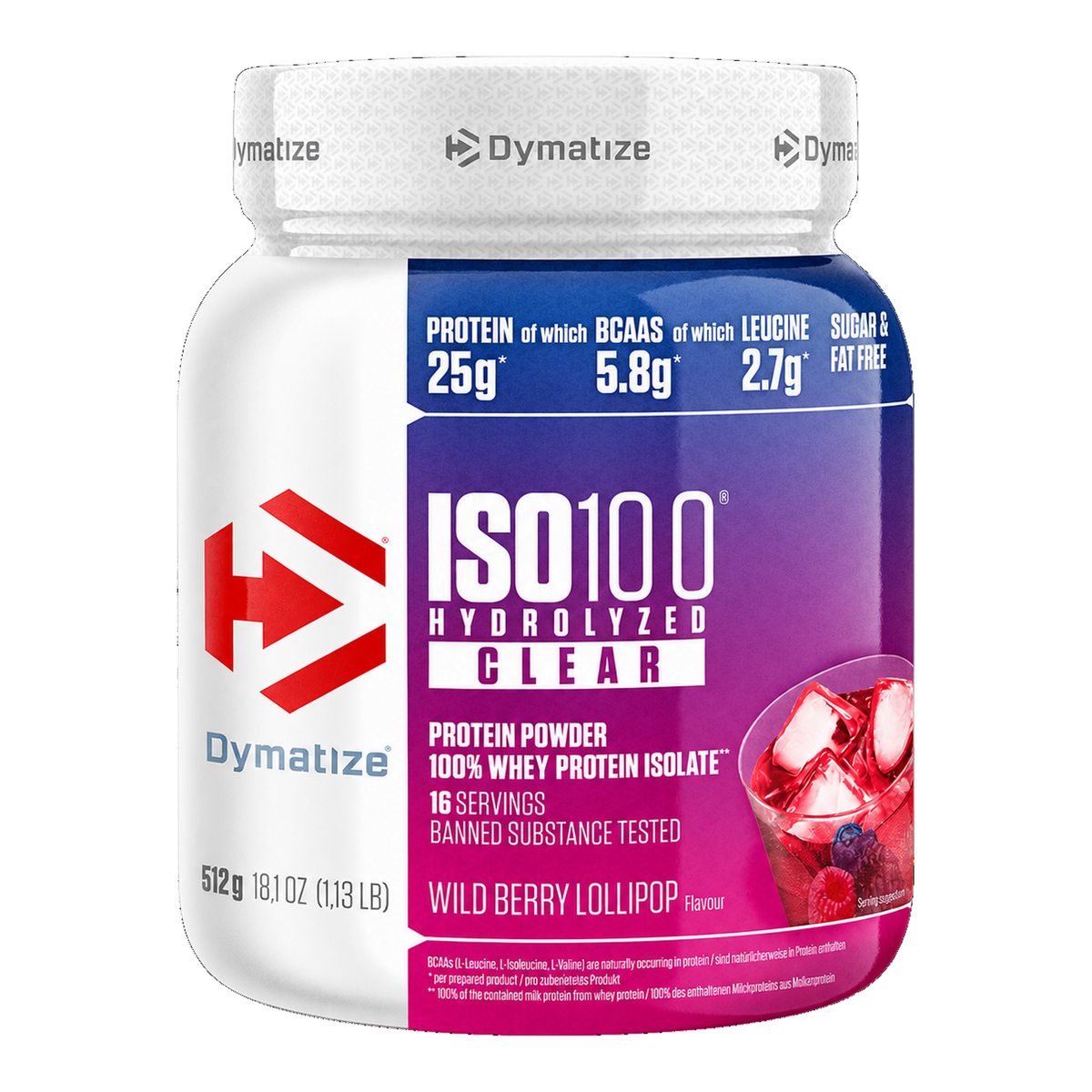 Dymatıze Iso 100 Hydrolyzed ızole Clear Proteın 512 Gr - Wıld berry Lollıpop flavour